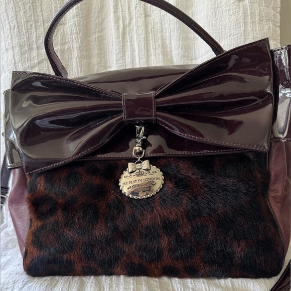 My Flat In London Leopard Faux Fur & Patent Bow Bag MFIL Creed – Rare Sz Medium - Picture 1 of 15